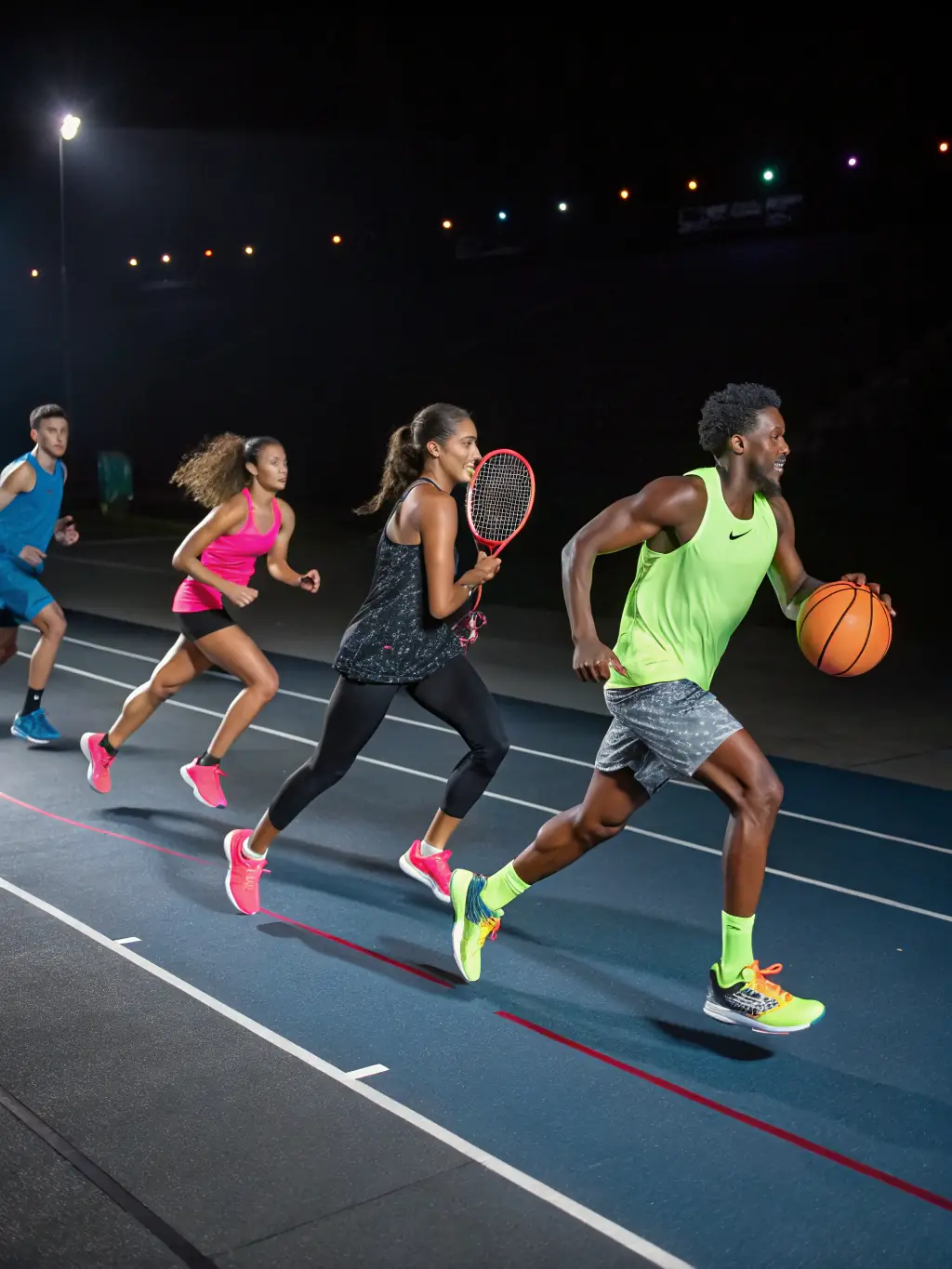 Diverse group of athletes participating in various sports activities, highlighting the inclusive nature of the organization.