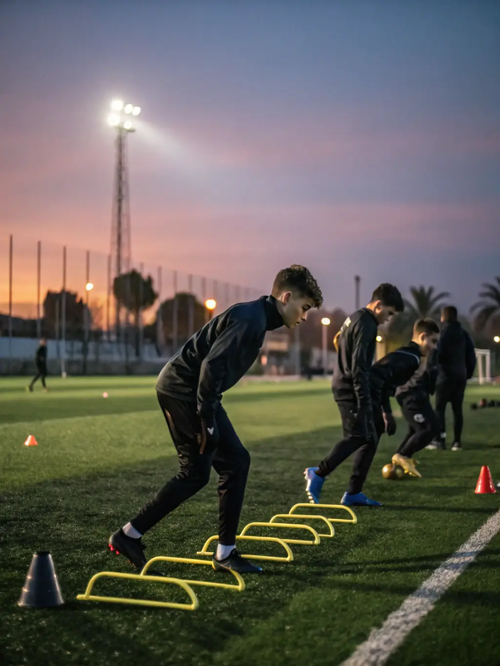 Athletes engaged in a structured training session, emphasizing the importance of physical fitness and health.